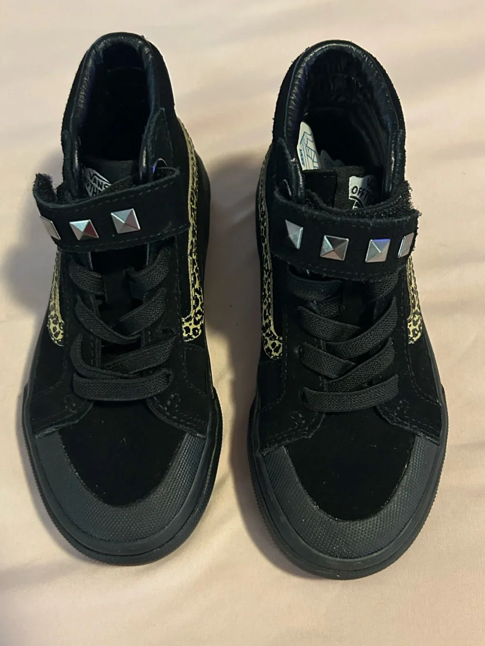 Vans Kids Black High-Top Sneakers with Yellow Leopard Accent